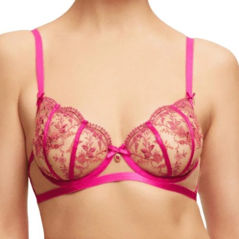Dita Von Teese 32C Femmoiselle Sheer Mesh 0967 Unlined Bra Pomegranate pink